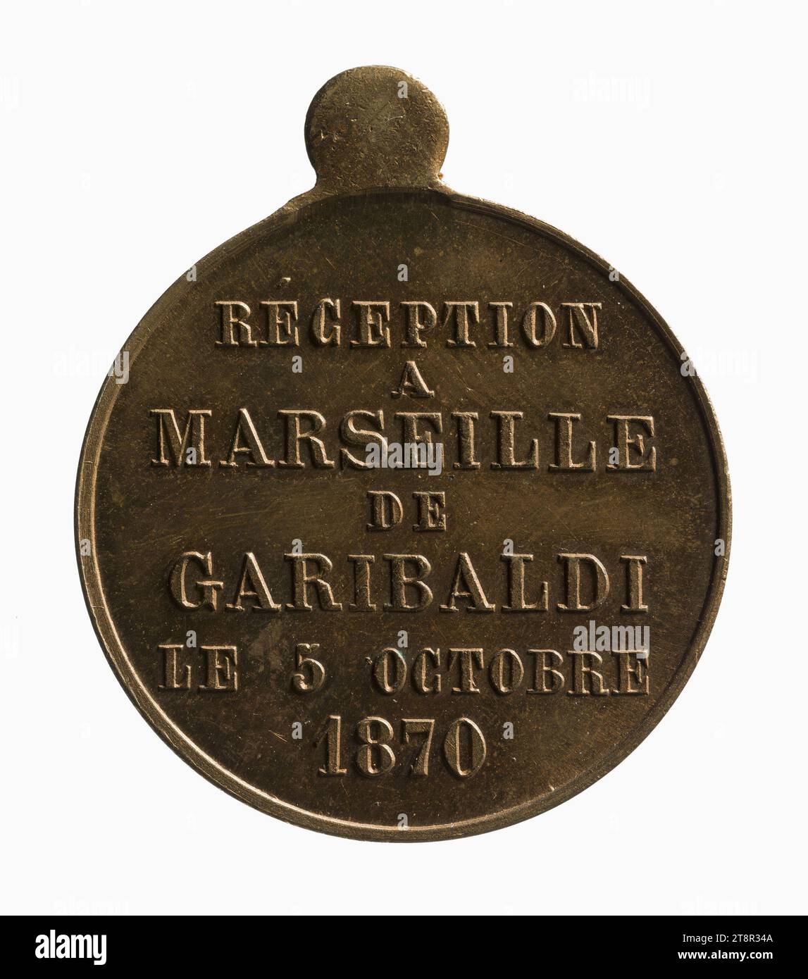 Accoglienza Garibaldi a Marsiglia, 5 ottobre 1870, Array, Numismatic, medaglia, rame, doratura = doratura, dimensioni - pezzo: diametro: 2,3 cm, peso (dimensione tipo): 4,98 g. Foto Stock
