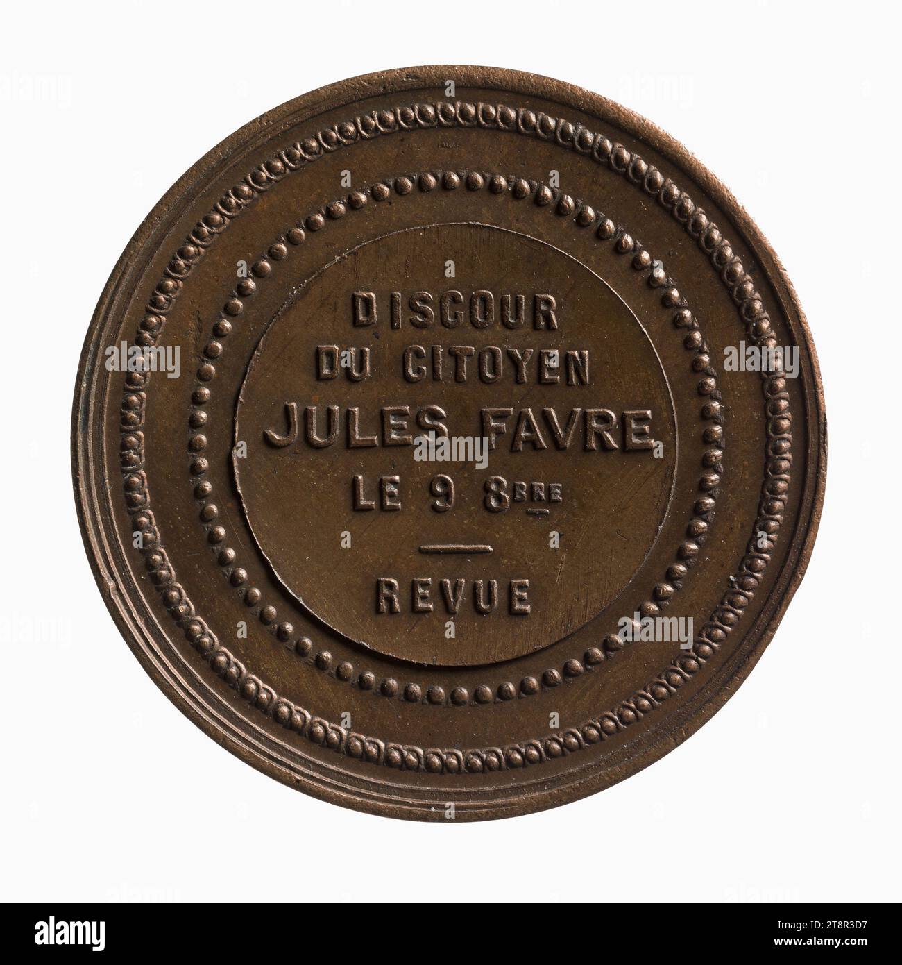 Discorso di Jules Favres, 9 ottobre 1870, Array, Numismatics, medaglia, rame, dimensioni - pezzo: diametro: 2,8 cm, peso (tipo dimensione): 9,16 g. Foto Stock