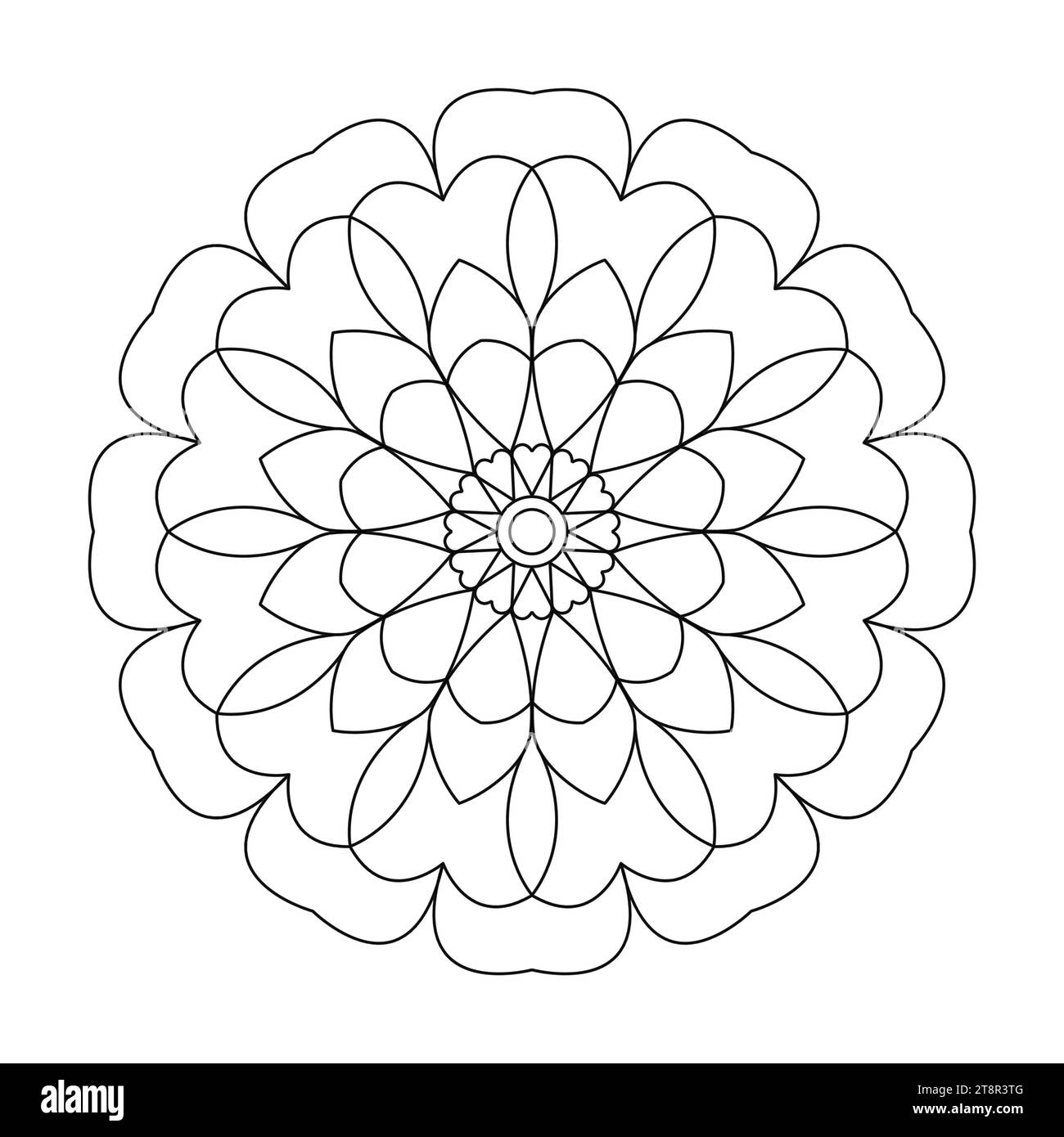 Pagina del libro Rhythmic Radiance da colorare per l'interno del libro KDP. Petali pacifici, possibilità di rilassarsi, esperienze cerebrali, paradiso armonioso, ritratti pacifici Illustrazione Vettoriale