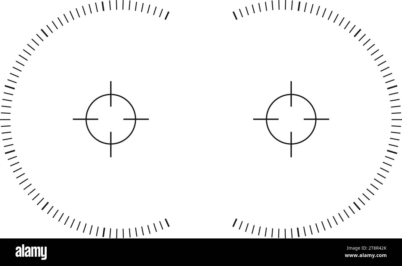 Scala mirino di binocoli, arma da cecchino, ottica militare. Grafico della distanza isolato su sfondo bianco. Punto di vista dello schermo digitale. Illustrazione grafica vettoriale Illustrazione Vettoriale