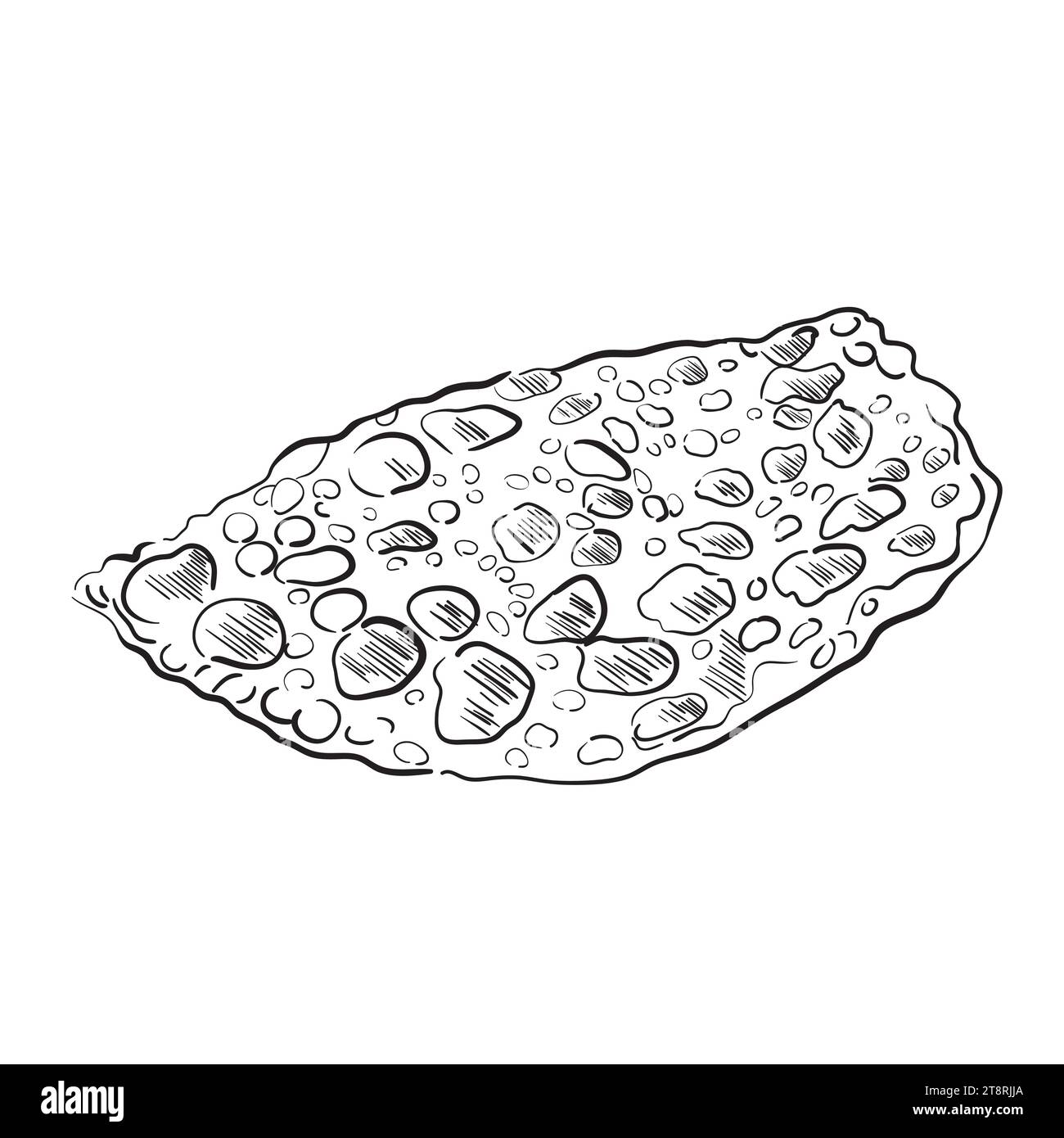 illustrazione vettoriale di schizzo cheburek fritta. Stile Doodle isolato su sfondo bianco. Per menu , design, volantini, Web, panetteria Illustrazione Vettoriale