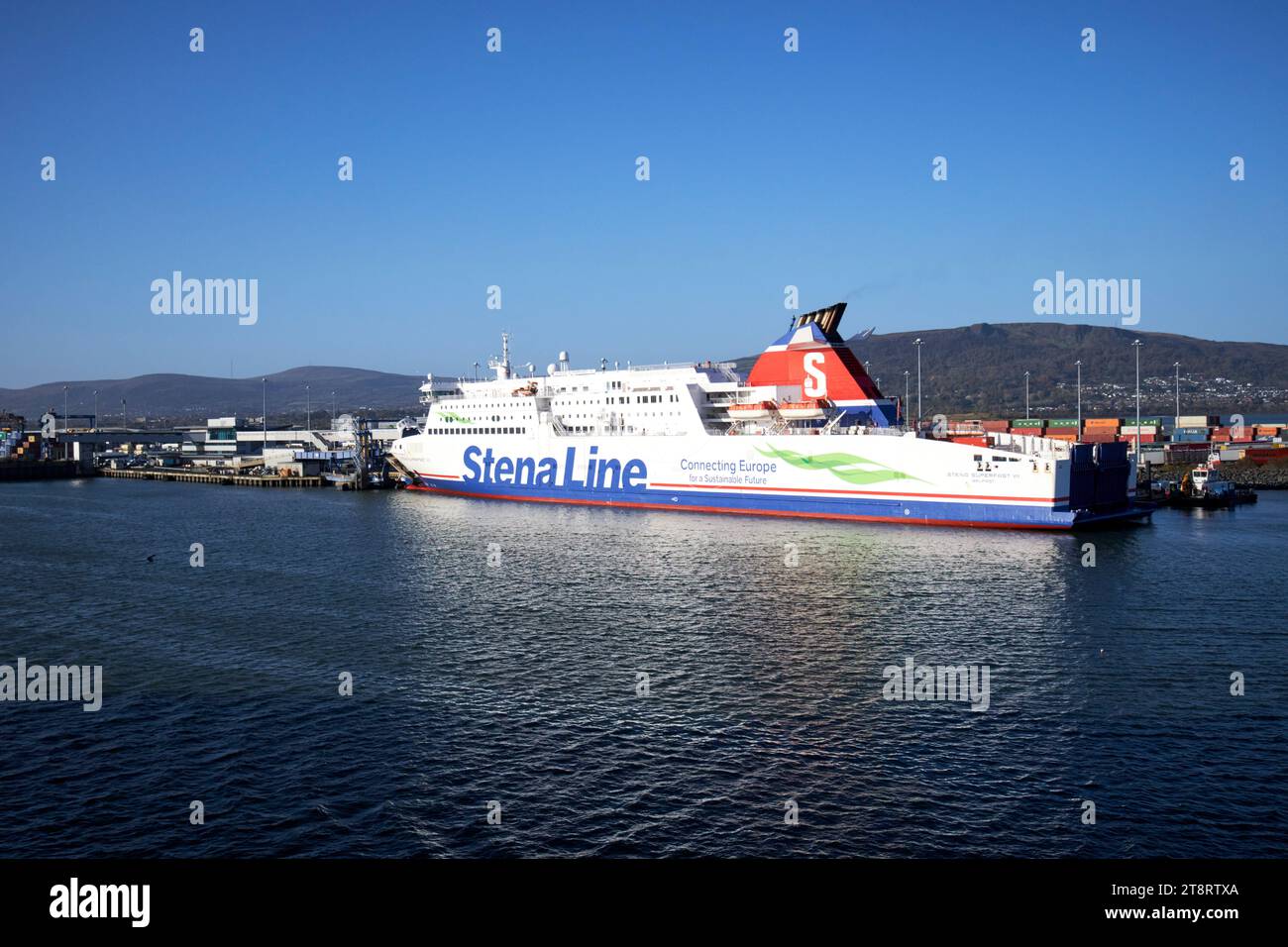stena superfast vii belfast cairnryan ferry in porto presso il terminal stenaline porto di belfast, belfast, irlanda del nord, regno unito Foto Stock