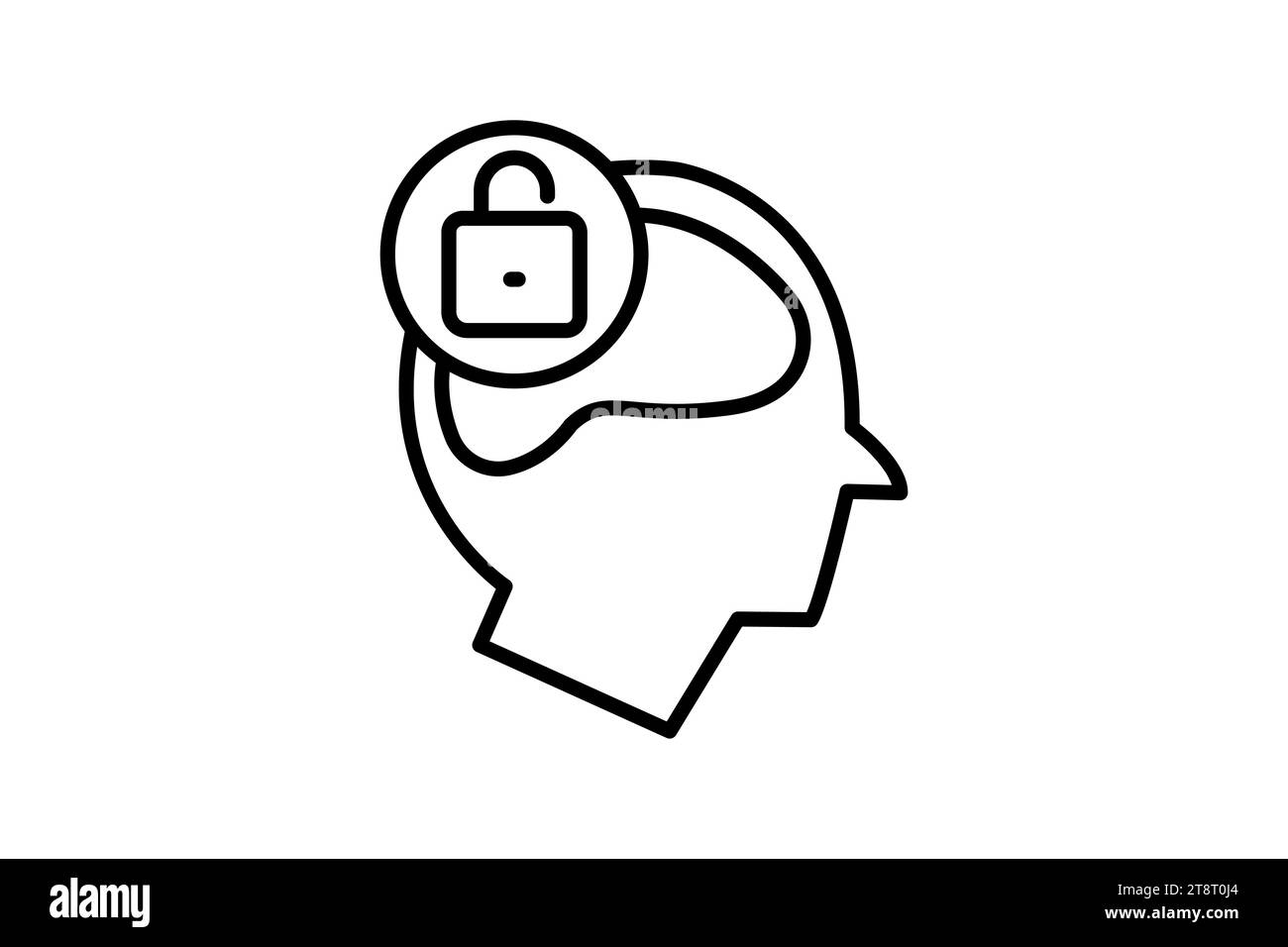 icona aperta. testa con lucchetto aperto. icona relativa ai valori fondamentali. stile icona linea. semplice progettazione vettoriale modificabile Illustrazione Vettoriale