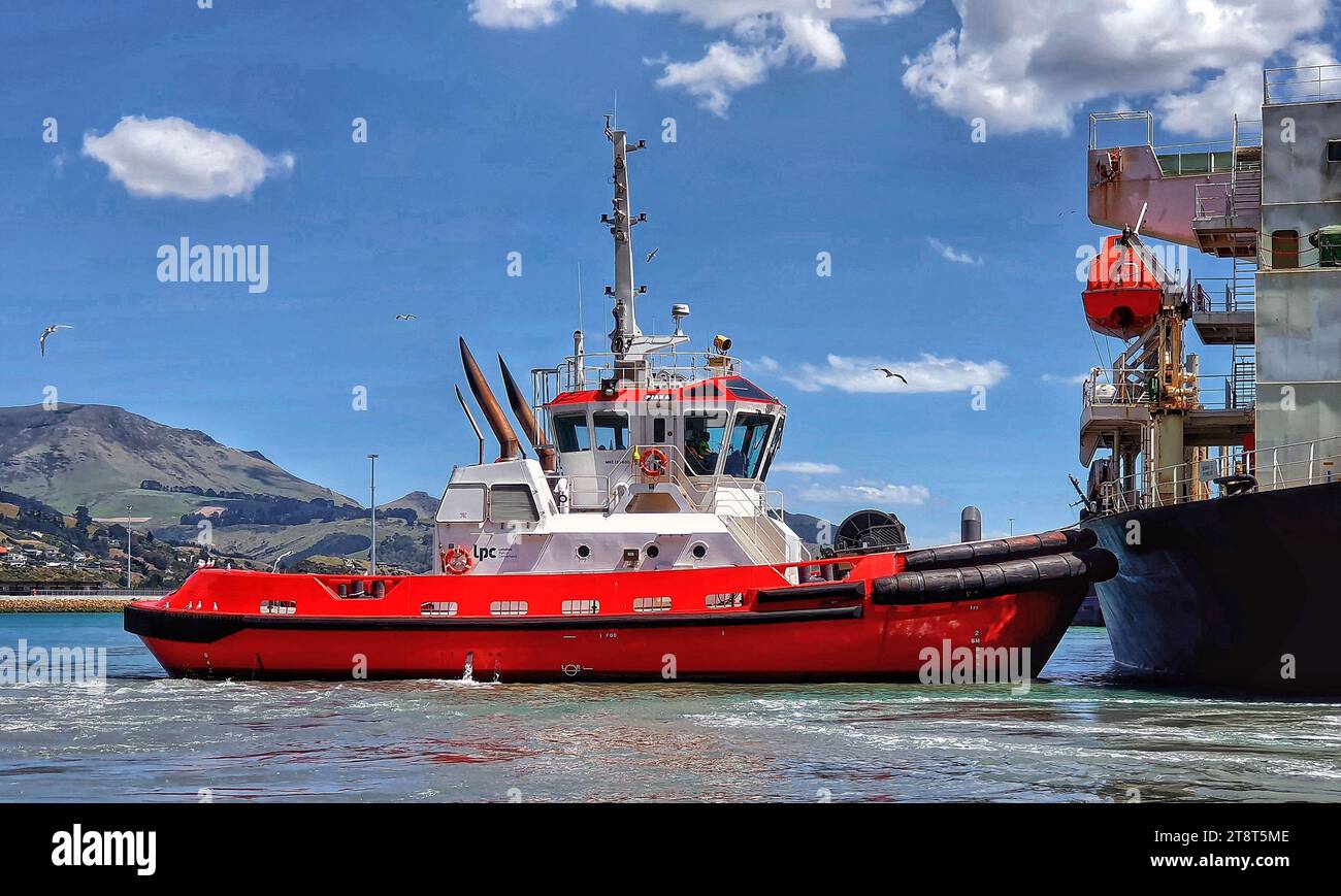 Tug Piaka Lyttelton, nel giugno 2019, Lyttelton Port Company (LPC), nuova Zelanda, prese in consegna il Piaka, un rimorchiatore da porto 2500, dopo il viaggio sul suo fondo da Singapore. La nave fu progettata da Robert Allan Ltd. Di Vancouver B.C., e costruita presso la ASL Shipyards Ltd. Di Singapore. Il Piaka prende il nome dalla Adderley Head sul lato sud dell'ingresso del porto di Lyttelton Foto Stock