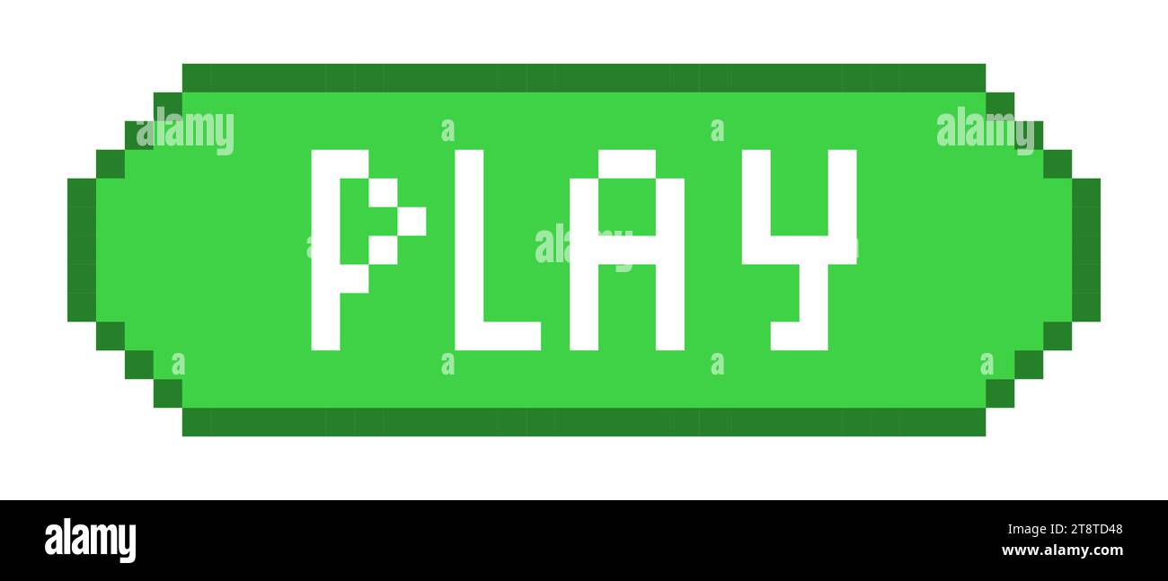 Icona della linea di riproduzione con il segno verde. Menu, gioco, controllo, pulsante, segno, iscrizione, annuncio, icona multicolore in stile pixel su sfondo bianco Illustrazione Vettoriale