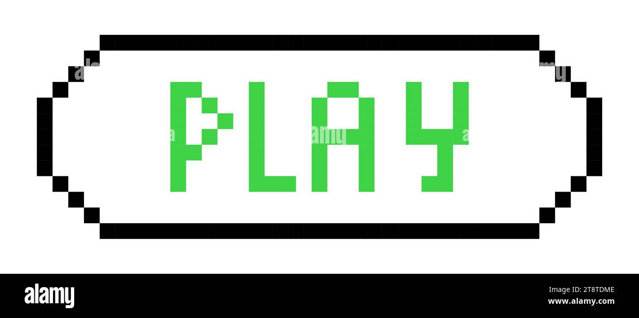 Icona della linea di riproduzione con il segno verde. Menu, gioco, controllo, pulsante, segno, iscrizione, annuncio, icona multicolore in stile pixel su sfondo bianco Illustrazione Vettoriale