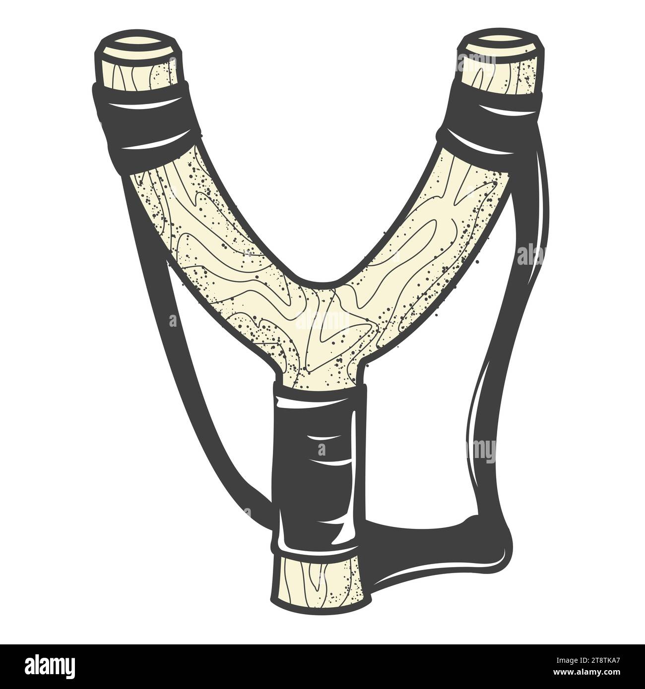 Fionda in legno Cartoon con imbracatura in gomma, tweaker in legno, vettoriale Illustrazione Vettoriale