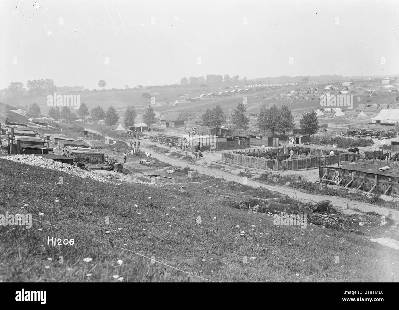 Campo militare neozelandese della prima guerra mondiale a Etaples, Francia, Una visione generale del campo militare neozelandese della prima guerra mondiale a Etaples, Francia, 4 agosto 1918 Foto Stock