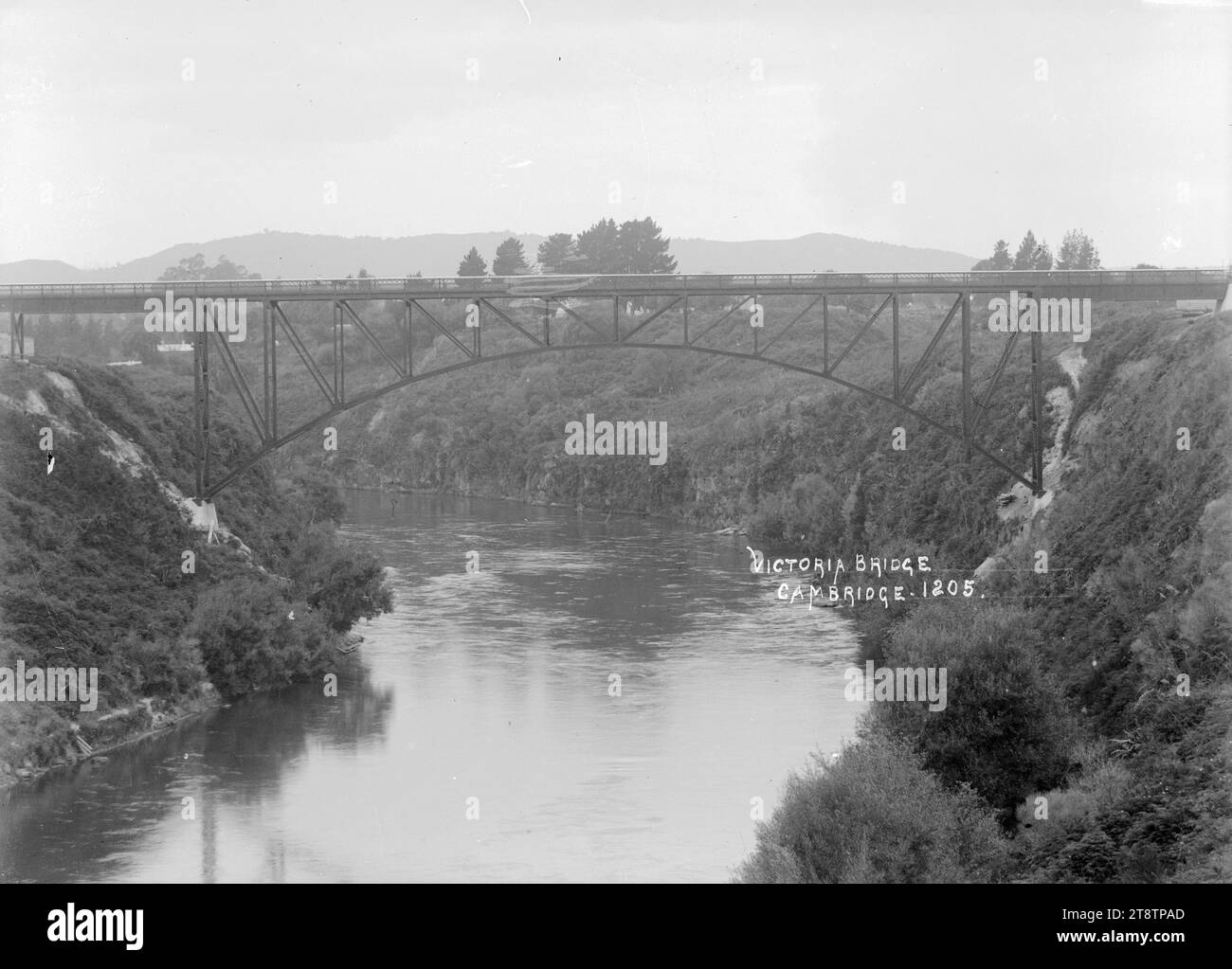 Victoria Bridge, Cambridge, Victoria Bridge sul fiume Waikato. Fotografato . Questa immagine è datata da altre immagini nella stessa sequenza numerica nella raccolta prezzi Foto Stock