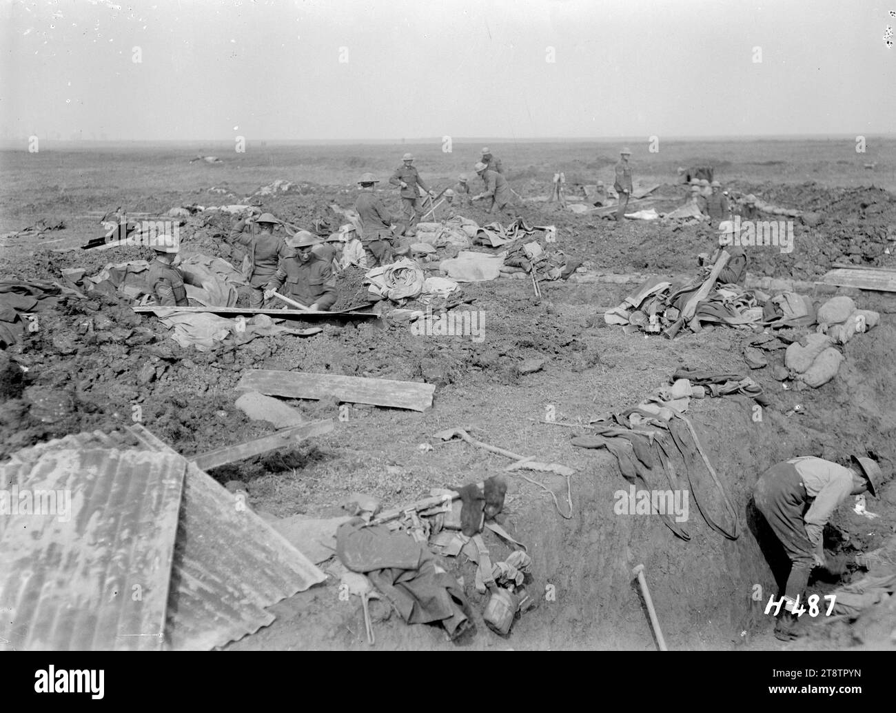 Prima guerra mondiale ingegneri neozelandesi costruendo un punto di forza sulla somme, la Synge Farm, Francia, prima guerra mondiale ingegneri neozelandesi costruendo un punto di forza sulla somme, la Synge Farm, Francia, 1918 Foto Stock