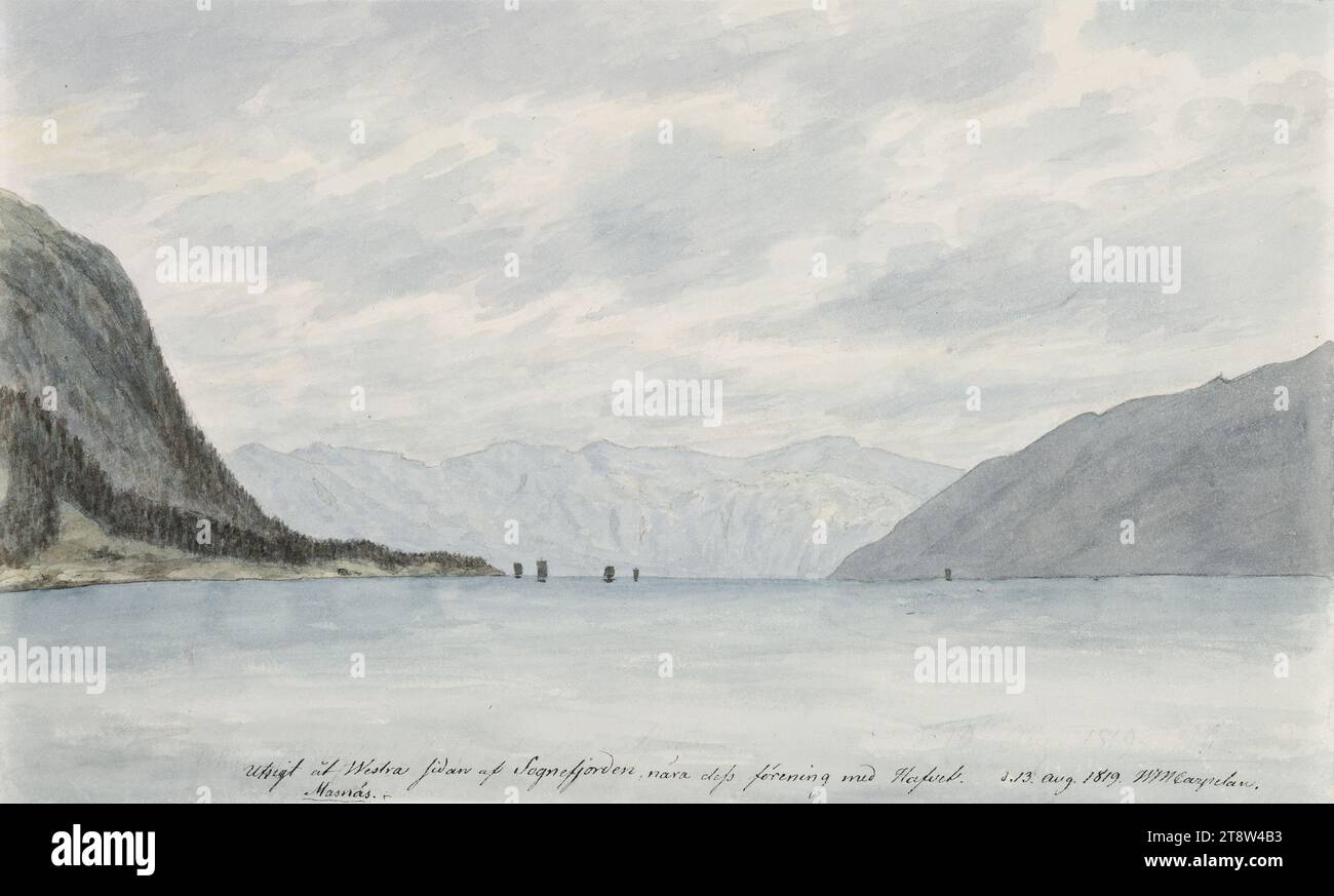 Wilhelm Maximilian Carpelan, 7,1.1787, Lohja, 19.5,1830, Stoccolma, Svezia, Sognefjorden invid havet, 1819, 14,8 x 24,6 cm, acquerello Foto Stock