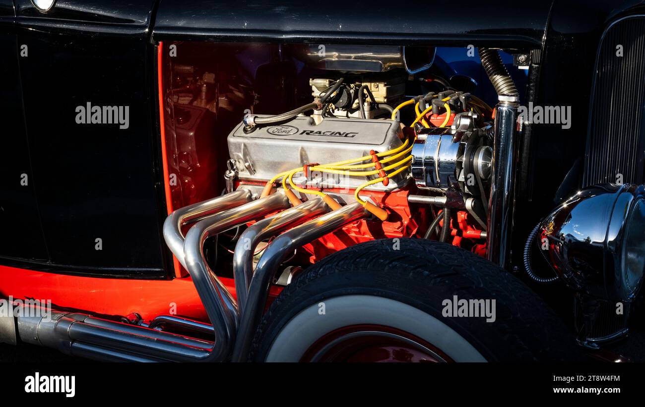 Primo piano del motore americano Hot Rod Foto Stock