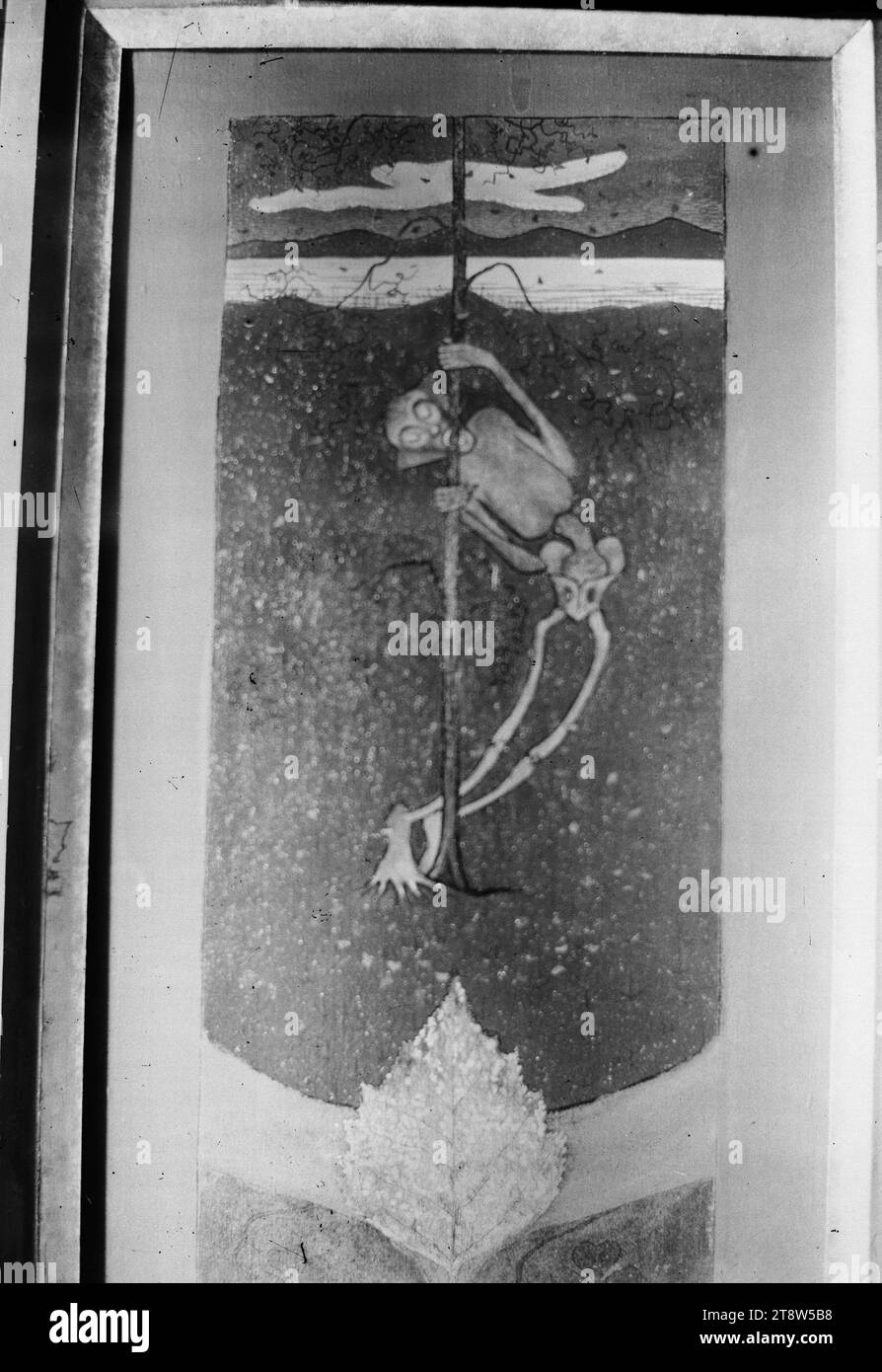 Hugo Simberg, 24.6,1873, Hamina, 12.7,1917, Ähtäri, autunno i, 1896, 164 x 118 mm, allegoria, pianta, foglia di betulla, scheletro, autunno, opera d'arte, paesaggio acquatico, altre persone Foto Stock