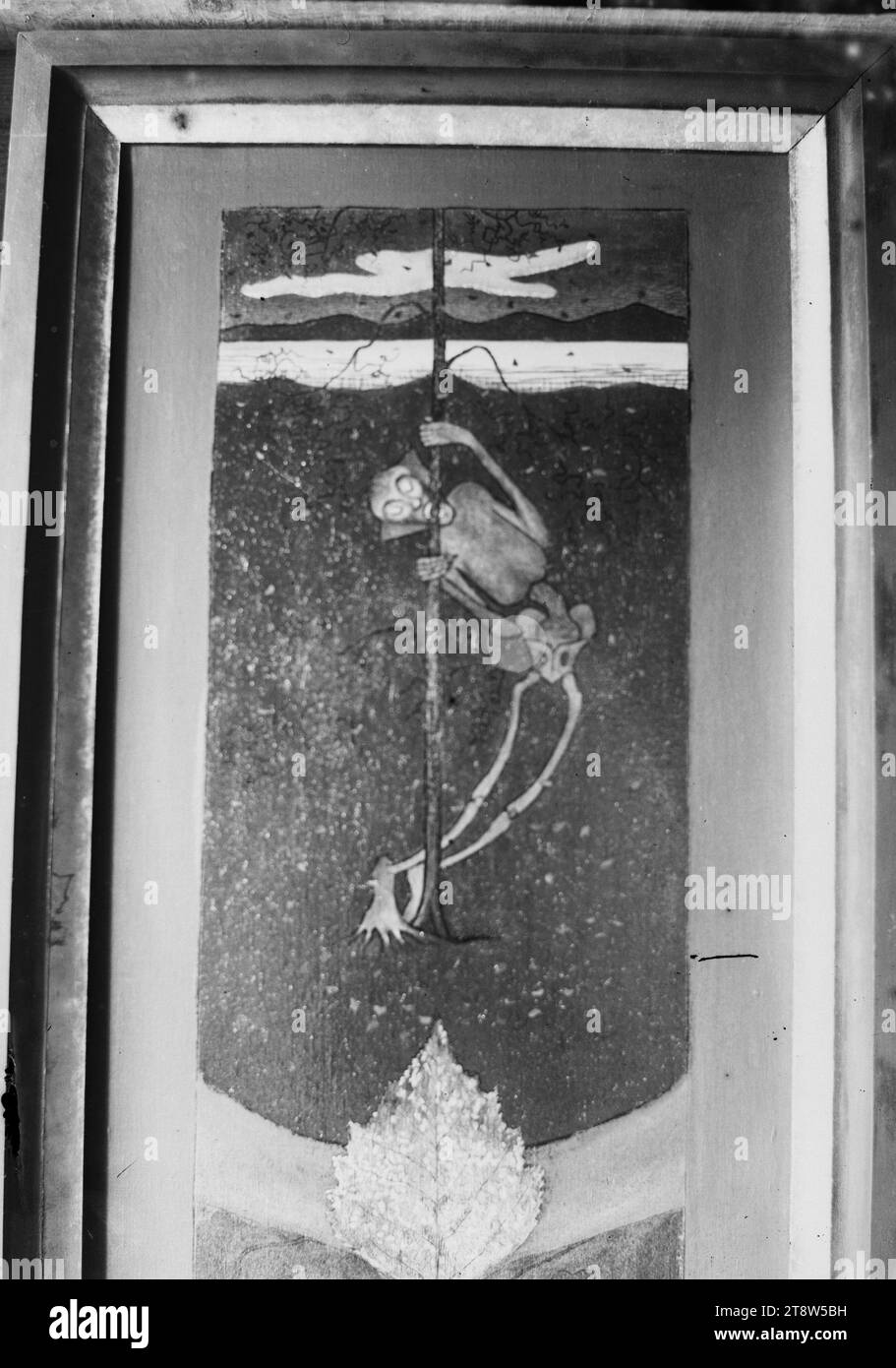 Hugo Simberg, 24.6,1873, Hamina, 12.7,1917, Ähtäri, autunno i, 1896, 164 x 119 mm, allegoria, pianta, foglia di betulla, scheletro, autunno, opera d'arte, paesaggio acquatico, altre persone Foto Stock