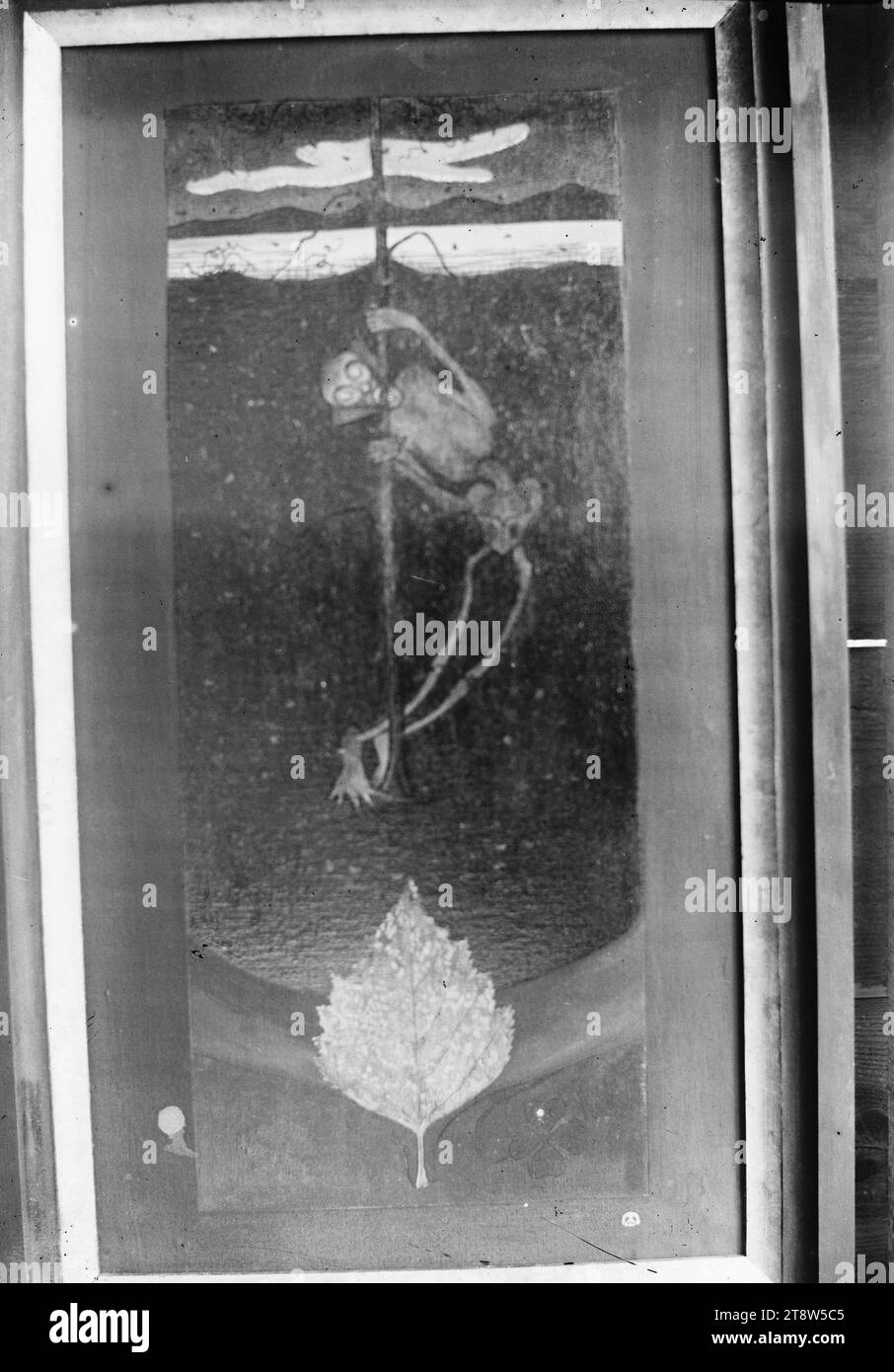 Hugo Simberg, 24.6,1873, Hamina, 12.7,1917, Ähtäri, autunno i, 1896, 164 x 119 mm, allegoria, pianta, foglia di betulla, scheletro, autunno, opera d'arte, paesaggio acquatico, altre persone Foto Stock