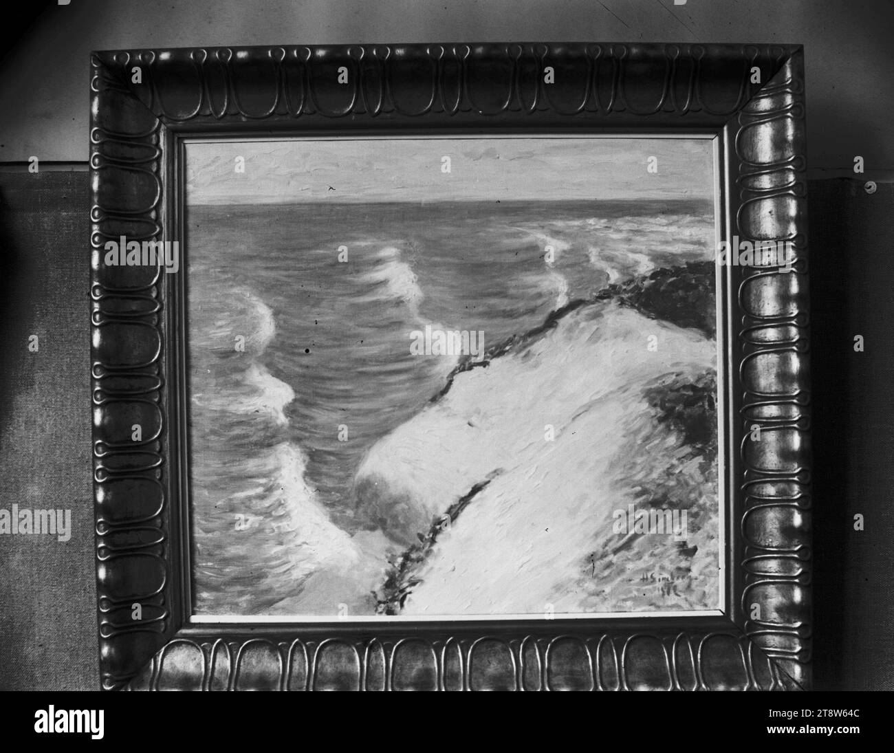 Hugo Simberg, 24.6,1873, Hamina, 12.7,1917, Ähtäri, tempesta invernale, 1912, 119 x 164 mm, onda, costa rocciosa, scenario marino, tempesta, opera d'arte, altre persone Foto Stock