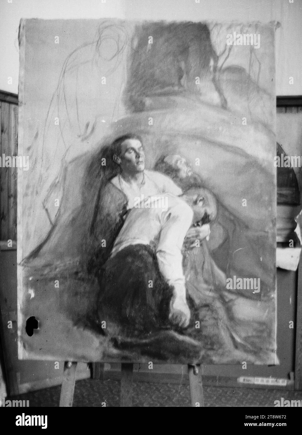 Hugo Simberg, 24.6,1873, Hamina, 12.7,1917, Ähtäri, Getsemani, sketch, 1906 - 1907, 82 x 55 mm, Getsemani, Christian, Christ, Magnus Enckell, discepolo, la Bibbia, opera d'arte, sonno, argomento religioso, il nuovo Testamento, altre persone Foto Stock