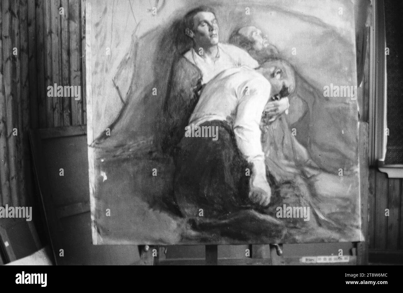 Hugo Simberg, 24.6,1873, Hamina, 12.7,1917, Ähtäri, Getsemani, schizzo, 1906 - 1907, 55 x 82 mm, Getsemani, cristiano, Cristo, discepolo, la Bibbia, l'opera d'arte, il sonno, l'argomento religioso, il nuovo Testamento, altre persone Foto Stock