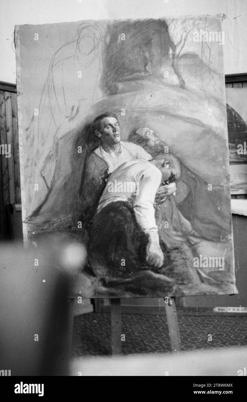 Hugo Simberg, 24.6,1873, Hamina, 12.7,1917, Ähtäri, Getsemani, schizzo, 1906 - 1907, 82 x 55 mm, Getsemani, cristiano, Cristo, discepolo, la Bibbia, l'opera d'arte, il sonno, l'argomento religioso, il nuovo Testamento, altre persone Foto Stock