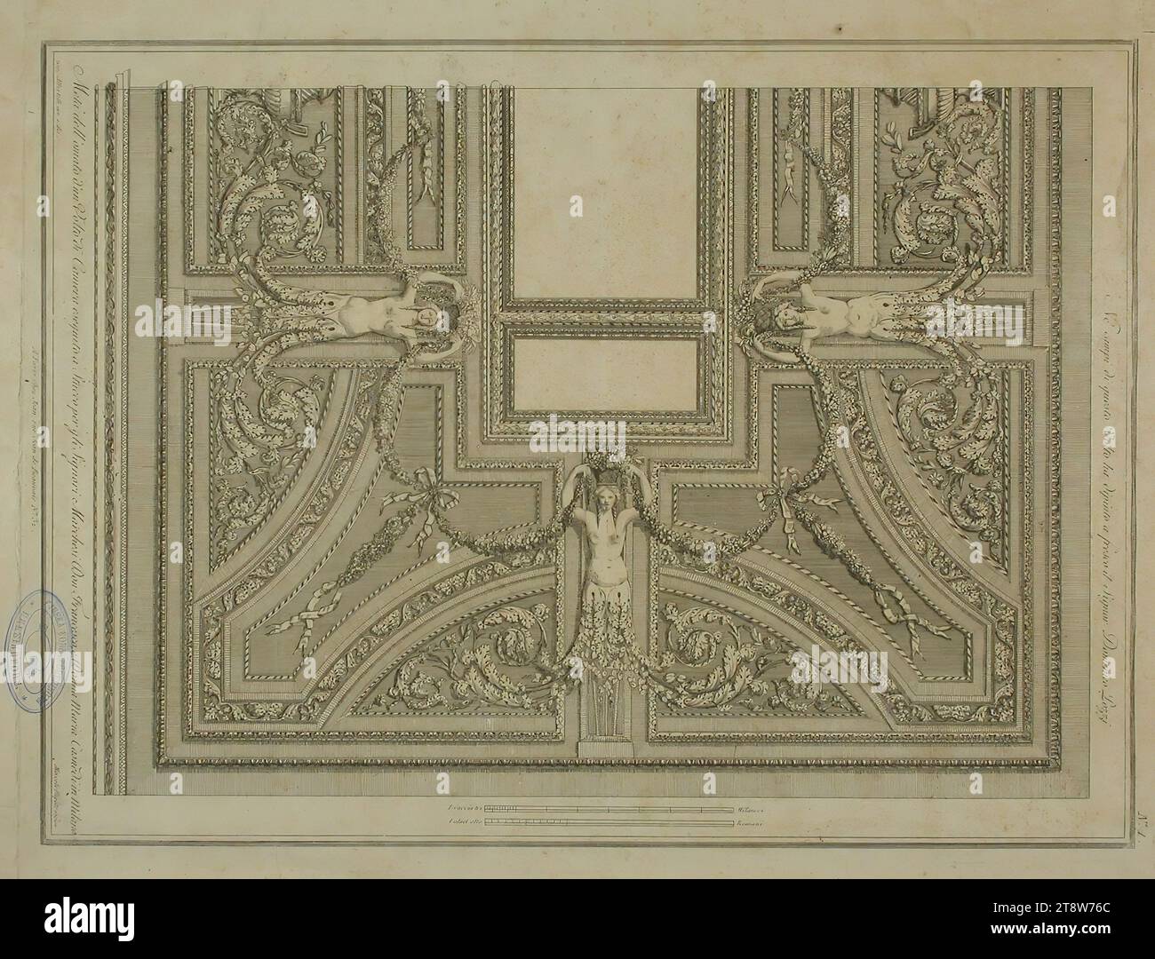 Giacomo II Mercoli, 1745, 1827, soffitto in stucco (tenda del Palazzo Casnedi a Milano), 30,1 x 40,7 cm, incisione Foto Stock