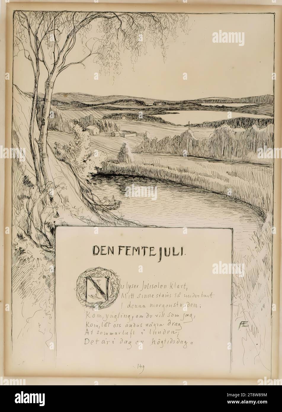 Albert Edelfelt, 21.7,1854, Kiiala Manor, comune di Porvoo, 18.8,1905, Haikko, comune di Porvoo, titolo pagina per la poesia il quinto di luglio, 1897 - 1900, 27 x 20 cm, inchiostro Foto Stock