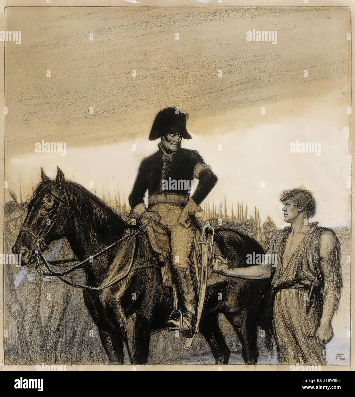 Albert Edelfelt, 21.7,1854, Kiiala Manor, comune di Porvoo, 18.8,1905, Haikko, comune di Porvoo, questo pugno è la mia protezione (illustrazione originale per i racconti dell'insegna Stål), 1897 - 1900, 33 x 31,8 cm, matita, gesso nero, acquerello Foto Stock