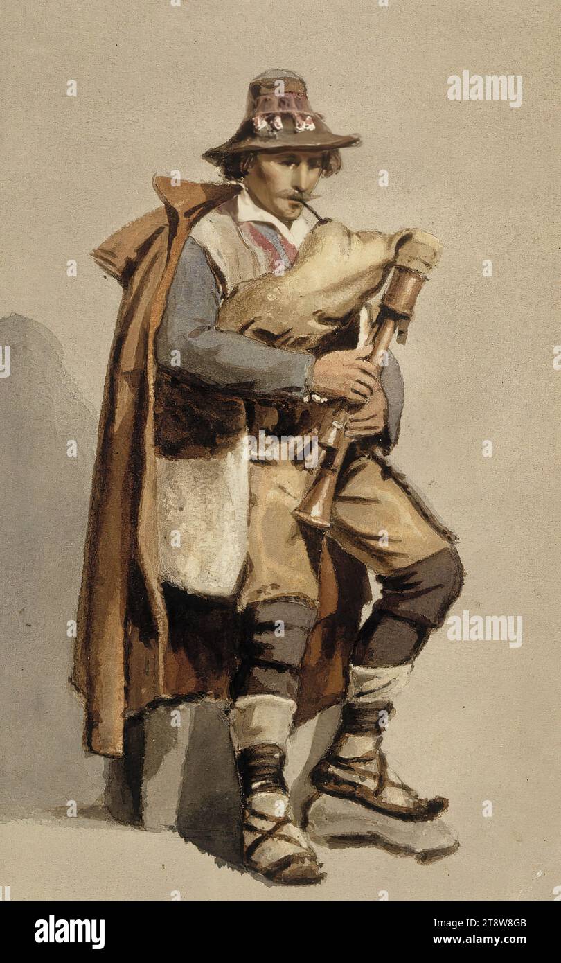 Albert Edelfelt, 21.7,1854, Kiiala Manor, comune di Porvoo, 18.8,1905, Haikko, comune di Porvoo, Bagpiper, 35 x 23 cm, acquerello Foto Stock