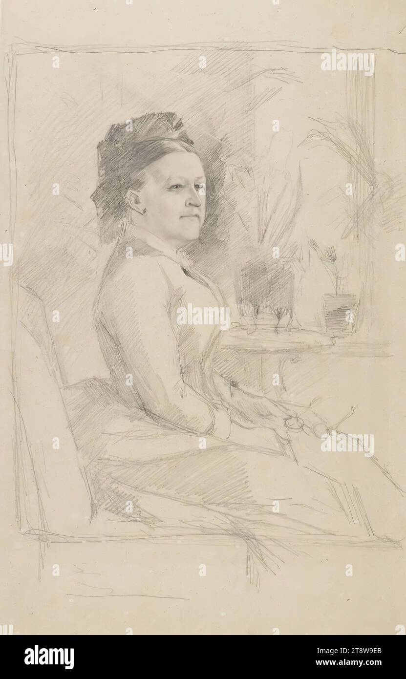Albert Edelfelt, 21.7,1854, Kiiala Manor, comune di Porvoo, 18.8,1905, Haikko, comune di Porvoo, Porträttstudie av kommerserådinnan Sinebrychoff, 34,5 x 21,5 cm, matita Foto Stock