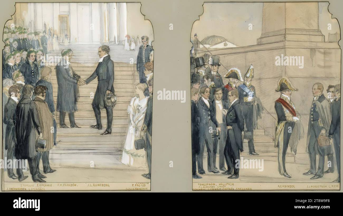 Albert Edelfelt, 21.7,1854, Kiiala Manor, comune di Porvoo, 18.8,1905, Haikko, comune di Porvoo, cerimonia di laurea giubilare, ingresso al concorso, 1890, 53 cm, guazzo, matita, cartone, acquerello 1909 Foto Stock