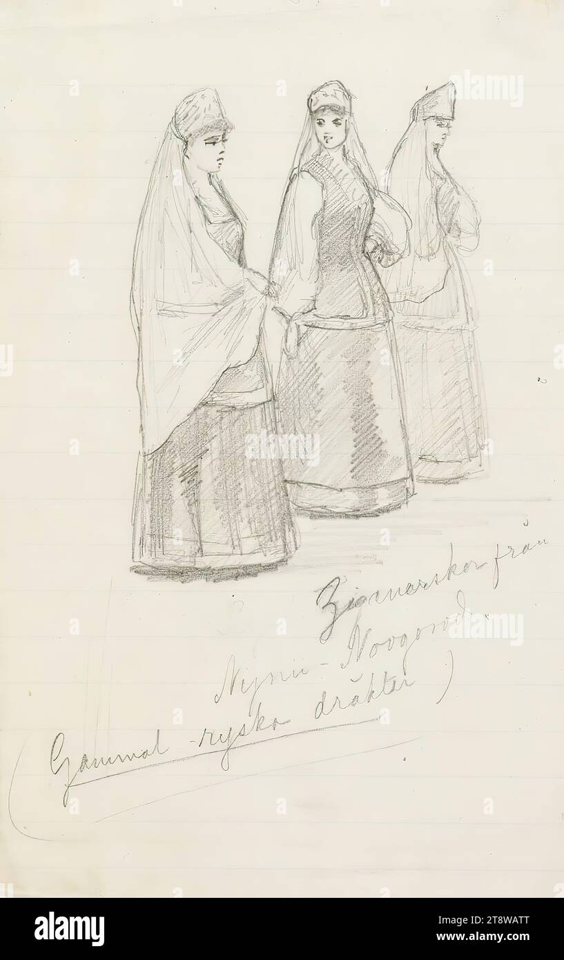 Albert Edelfelt, 21.7,1854, Kiiala Manor, comune di Porvoo, 18.8,1905, Haikko, comune di Porvoo, zingari Nischni-Novgorodiani in vecchi costumi russi, 17,5 x 11,5 cm, matita Foto Stock