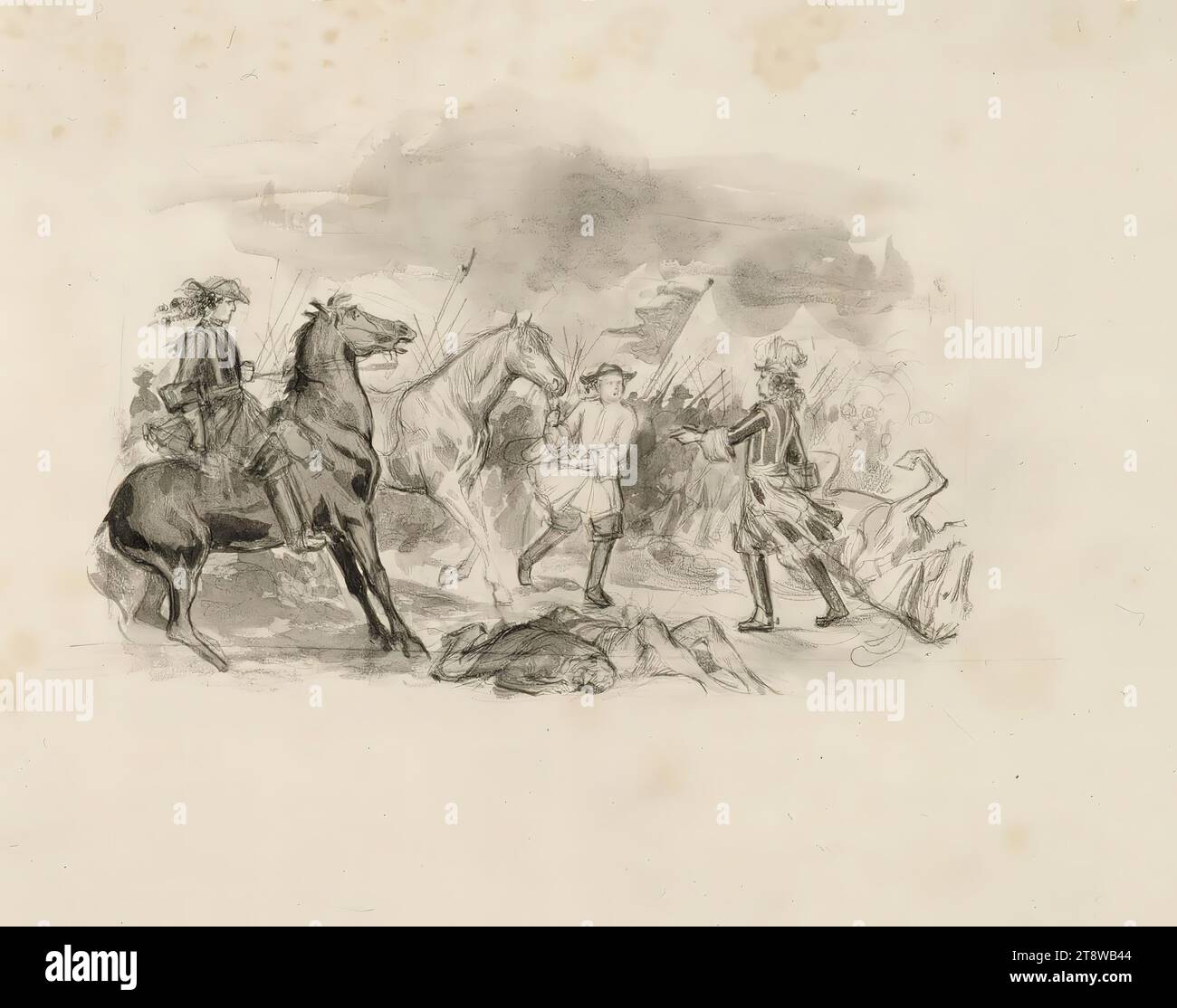 Albert Edelfelt, 21.7,1854, Kiiala Manor, comune di Porvoo, 18.8,1905, Haikko, comune di Porvoo, schizzo illustrativo per l'opera Svenska bilder av Carl Snoilsky, poesia Brandklipparen, 1891 - 1984, 25,5 x 35 cm, seppia Foto Stock