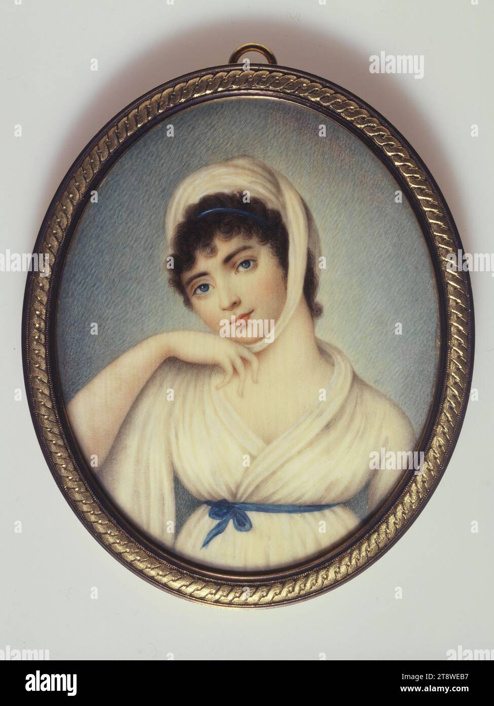 Giovane donna in turbante bianco, Lami, G.-E., Pittore, scuola francese, pittore, circa 1810, XIX secolo, Musée Cognacq-Jay, livello 3, stanza 13, pittura, miniatura, acquerello, guazzo, avorio, rame, altezza: 8,8 cm, larghezza: 7 cm Foto Stock