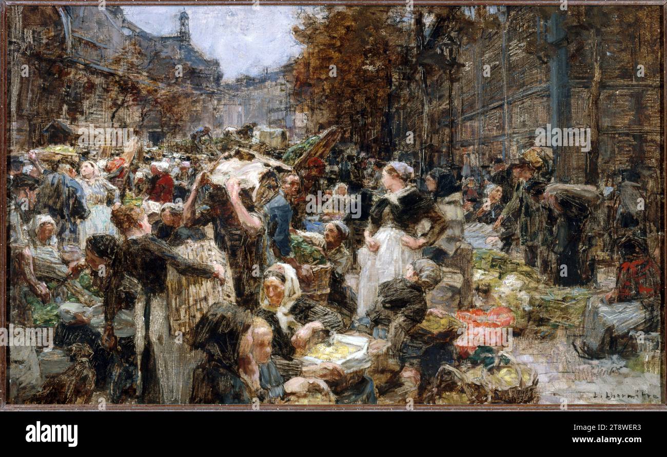 L'approvisionnement des Halles, sketch per il Hôtel de Ville de Paris, Lhermitte, Léon Augustin, Painter, circa 18881889, IV quarto del XIX secolo, pittura, pittura ad olio, tela, altezza: 40,5 cm, larghezza: 65,5 cm Foto Stock