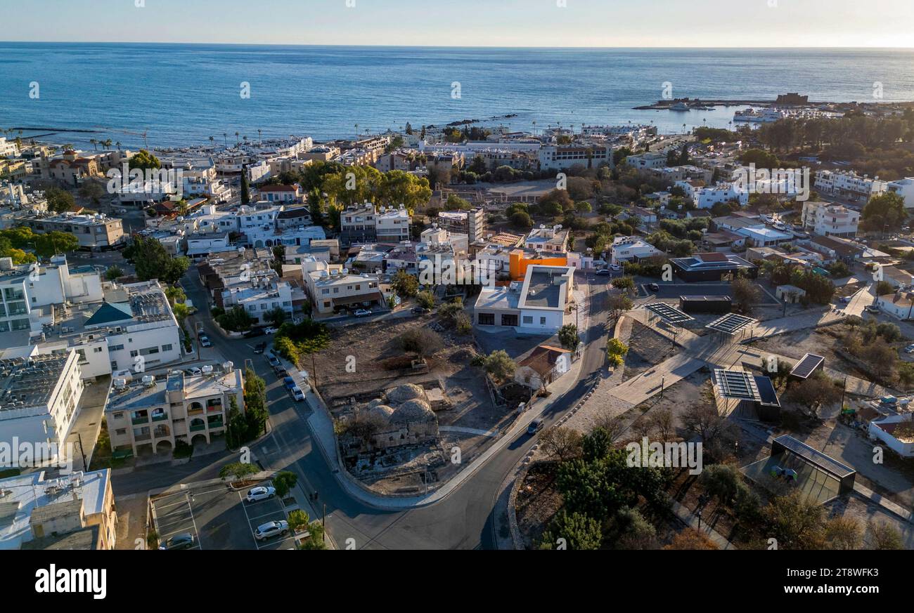 Vista aerea dell'area turistica di Kato Paphos, Paphos, Cipro. Foto Stock