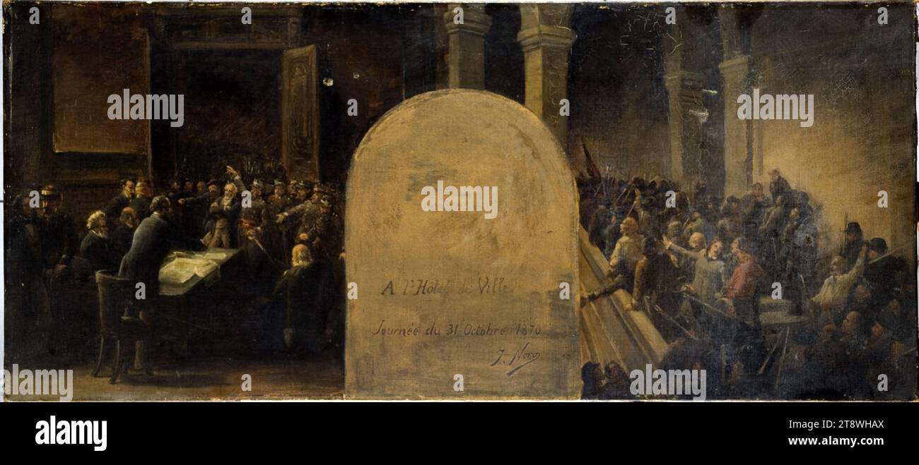 Bozzetto per il gabinetto del prefetto del Hôtel de Ville de Paris: L'invasione del Hôtel de Ville da parte dei battaglioni di Belleville, Noro, Jean-Baptiste, Painter, nel 1889, IV quarto del XIX secolo, pittura, pittura ad olio, tela, altezza: 47 cm, larghezza: 107 cm Foto Stock