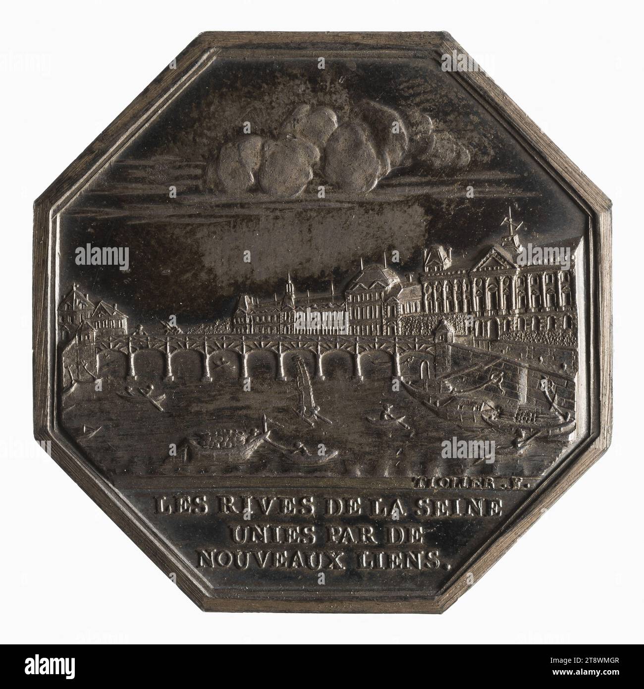 Association pour la Construction des trois ponts en fer sur la Seine à Paris, an IX (1800-1801), Tiolier, Pierre-Joseph, incisore in medaglie, tra 1800 e 1801, Numismatic, Token (numismatico), Silver, diametro: 3,5 cm, peso (dimensione tipo): 16,82 g Foto Stock