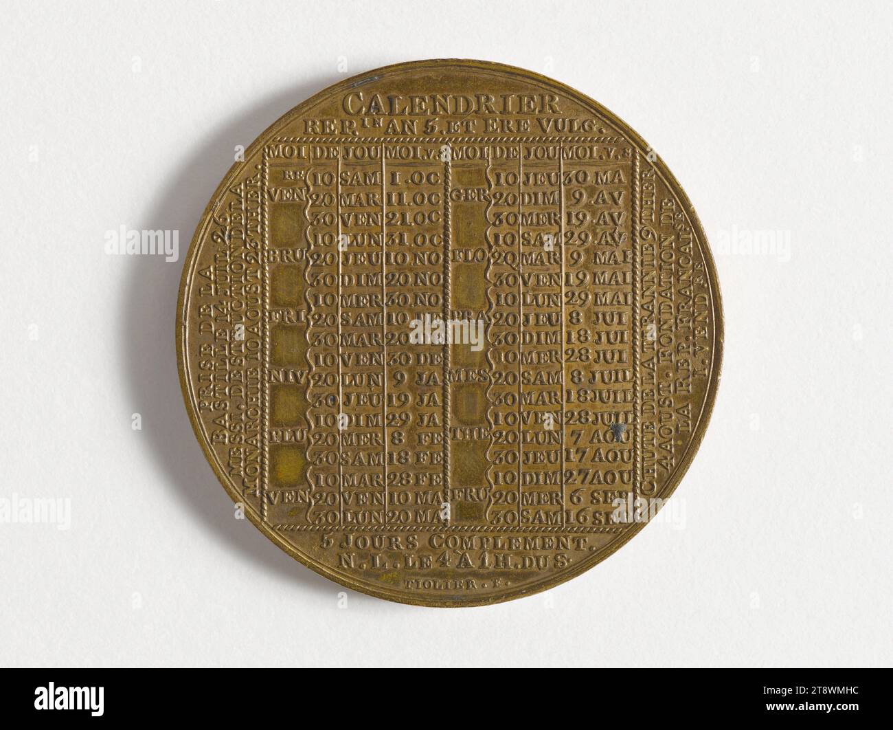 Calendario dell’anno V, 1796, Tiolier, Pierre-Joseph, incisore in medaglie, array, Numismatic, Medal, Weight (tipo dimensione): 41,5 g, diametro: 4,5 cm Foto Stock