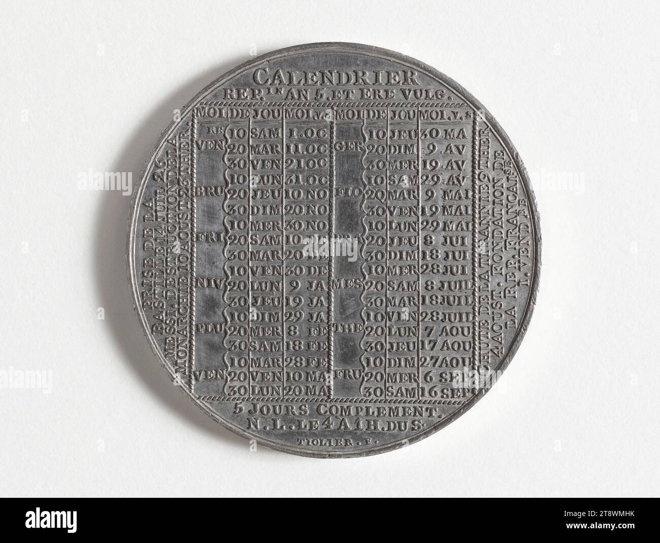 Calendario dell’anno V, 1796, Tiolier, Pierre-Joseph, incisore in medaglie, array, Numismatic, Medal, peso (dimensione tipo): 26,94 g, diametro: 4,5 cm Foto Stock