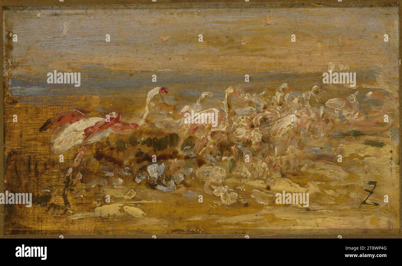 Fenicotteri, Ziem, Félix, Pittore, seconda metà del XIX secolo, Pittura, Pittura ad olio, legno, altezza: 10 cm, larghezza: 17 cm Foto Stock