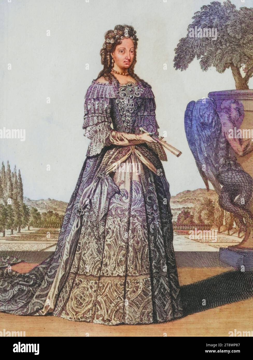 Tracht, Bekleidung, Imperatrix Eleonore Magdalene Therese von Pfalz-Neuburg (6. Januar 1655 bis 19. Januar 1720) katholische Pfalzgräfin von Neuburg, durch Heirat 1676 römisch-deutsche Kaiserin und auf dem Reichstag von Augsburg 1690 gekrönt, Kupferstich von Caspar Luyken von 1703, digital restaurierte Reproduktion von einer Vorlage aus dem 18. Jahrhundert / Costume, abbigliamento, Imperatrix Eleonore Magdalene Therese von Pfalz-Neuburg (6 gennaio 1655 – 19 gennaio 1720) è stata una contessa palatina cattolica di Neuburg, imperatrice romano-tedesca per matrimonio nel 1676 e incoronata alla dieta di Augs Foto Stock