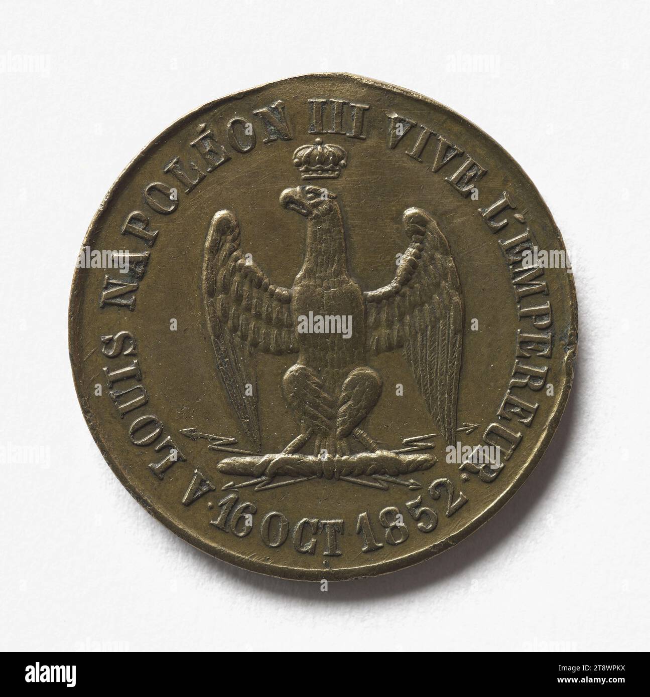 Trionfale ritorno a Parigi di Napoleone III (1808-1873) dal suo viaggio a Sud, 16 ottobre 1852, Anonimo, incisore in medaglie, nel 1852, Numismatics, Medal, Parigi, dimensioni - lavoro: diametro: 2,3 cm, peso (tipo dimensione): 4,81 g. Foto Stock