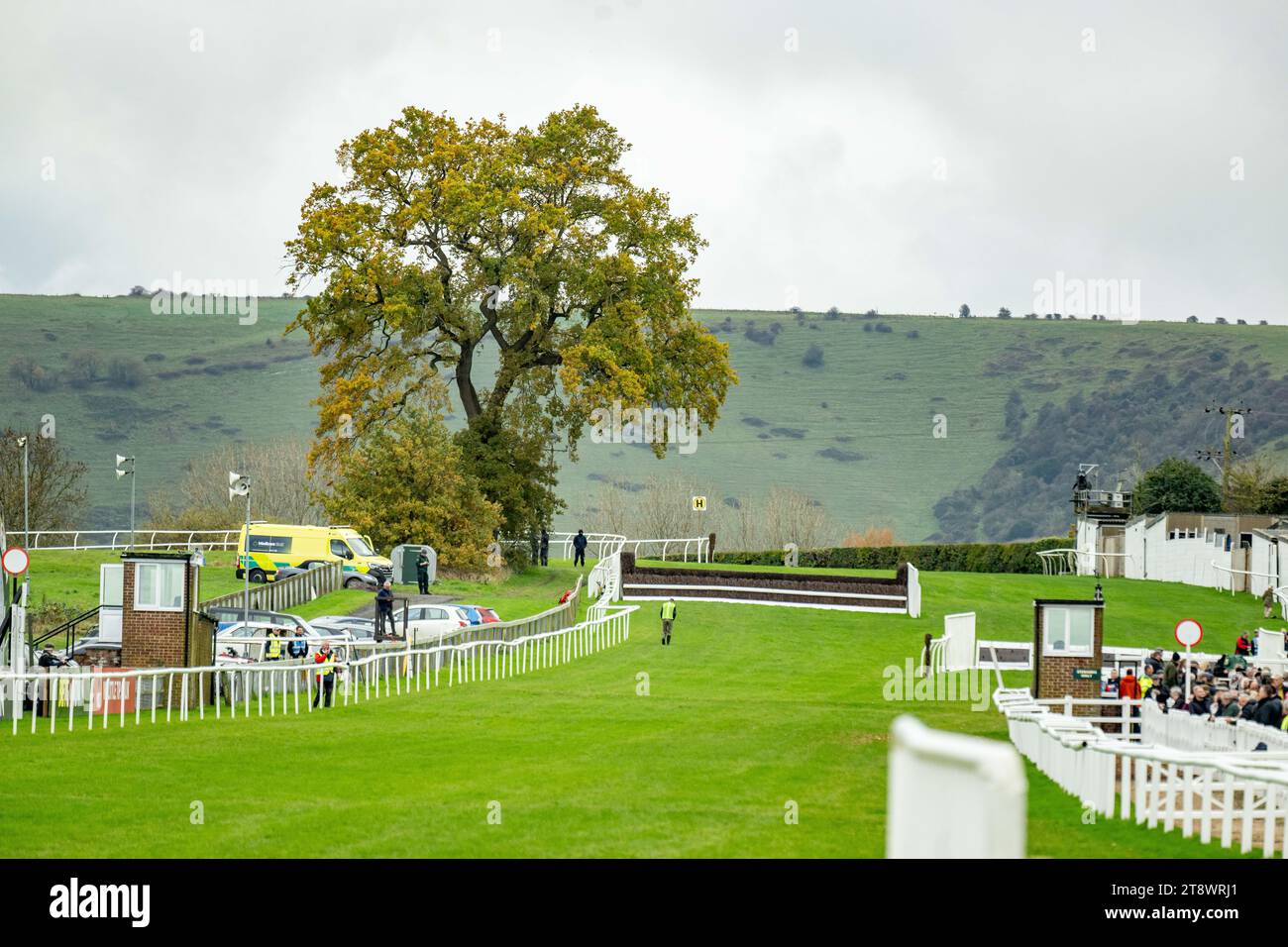 Corse di cavalli all'ippodromo di Plumpton, Sussex, Regno Unito. Foto Stock