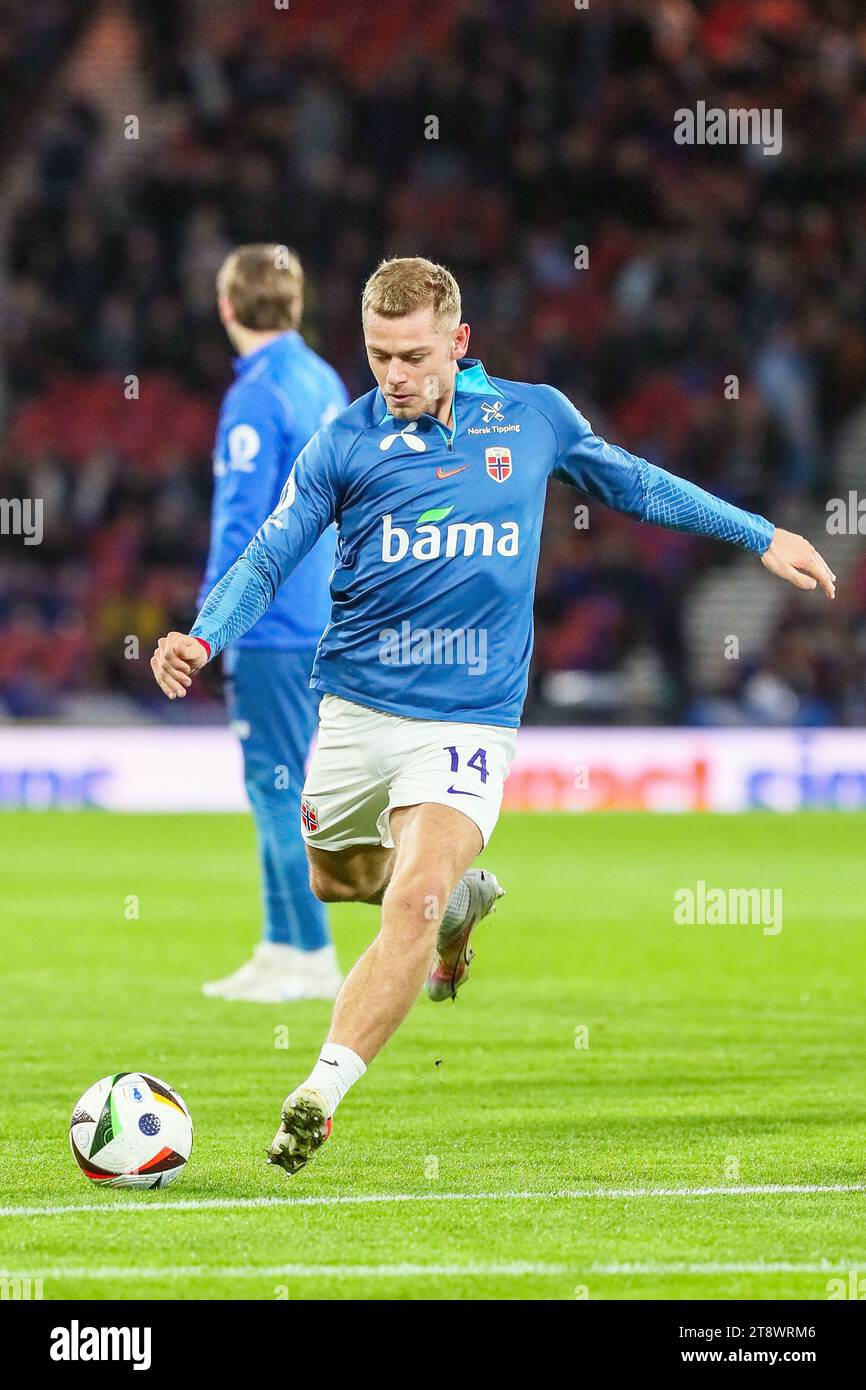 JULIAN RYERSON, giocatore di calcio professionista, che gioca per la nazionale norvegese, ha fotografato durante una sessione di allenamento pre-partita. Foto Stock