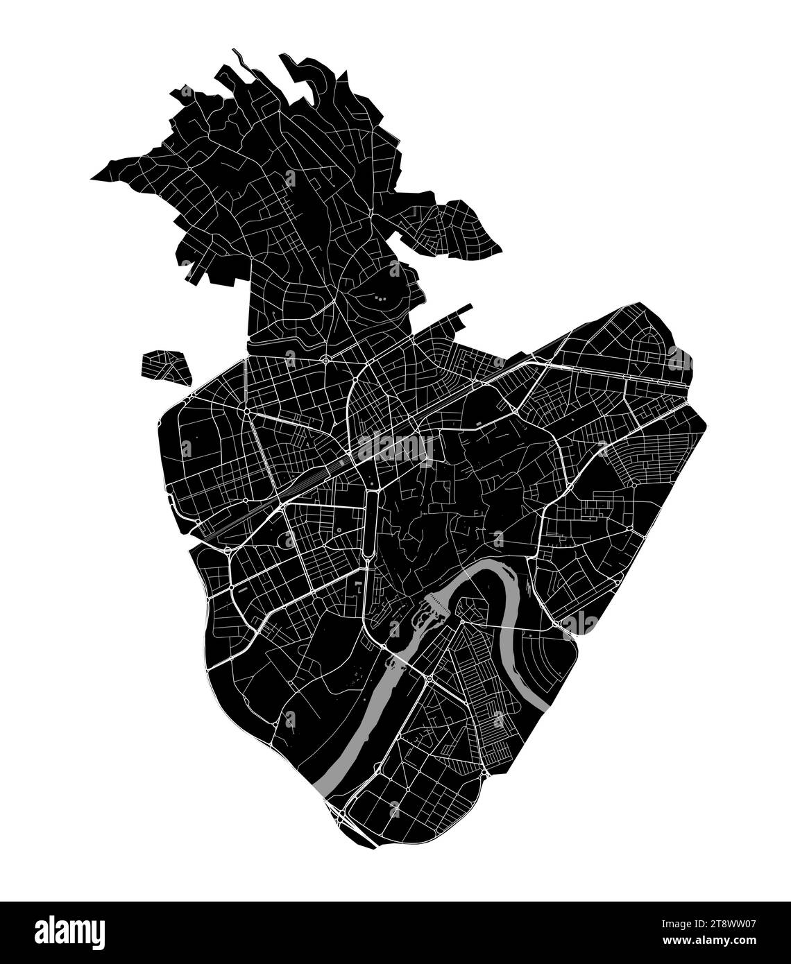 Mappa della città di Cordova Nera, area amministrativa dettagliata Illustrazione Vettoriale