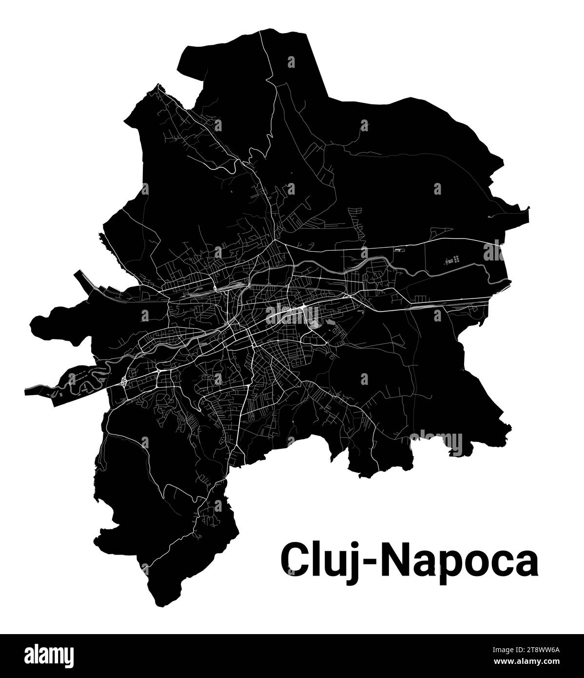 Mappa della città di Black Cluj-Napoca, area amministrativa dettagliata Illustrazione Vettoriale