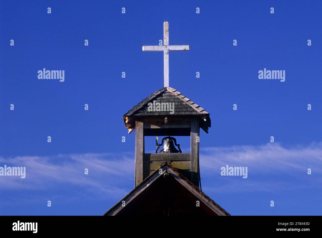 Campanile rustico, Homestead Village Museum, Fort Rock, Oregon Foto Stock