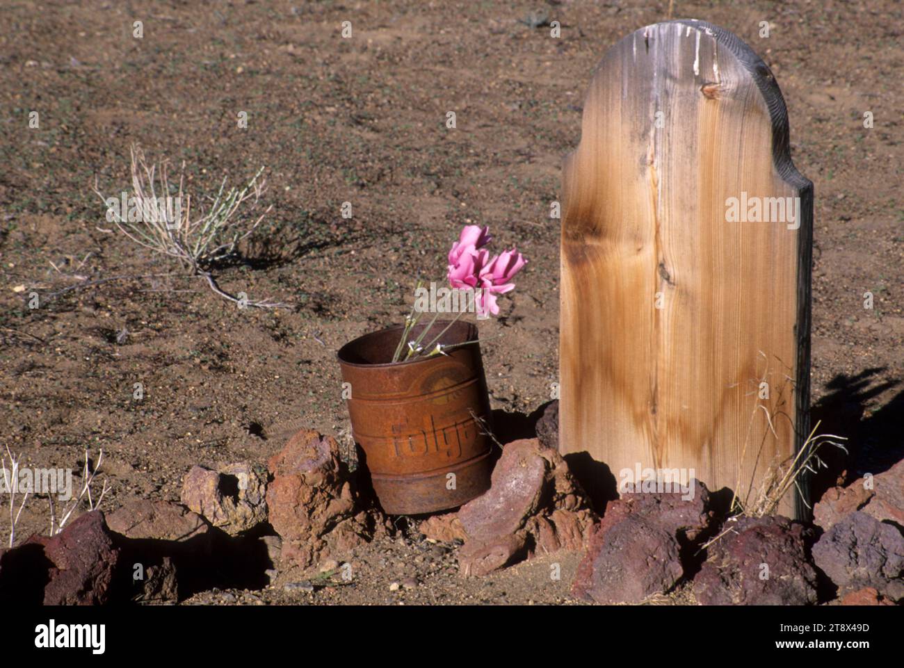 Lapidi in legno, Fort Rock Cemetery, Fort Rock, Oregon Foto Stock