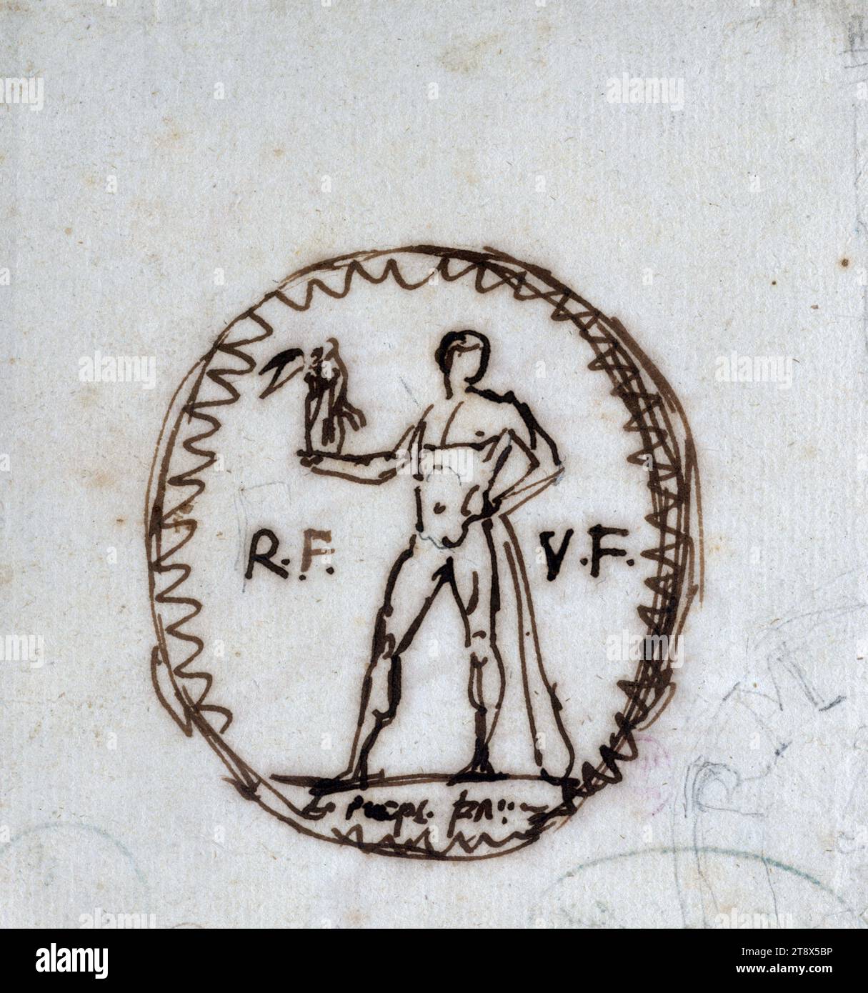 Progetto del popolo francese per una filigrana di carta dell'anno II, Dupré, Augustin o Auguste, disegnatore, tra il 1793 e il 1794, disegno, arti grafiche, disegno, dimensioni - lavoro: Altezza: 11,1 cm, larghezza: 9,7 cm, dimensioni: Altezza: 15,6 cm, larghezza: 14,4 cm, dimensioni: Altezza: 50 cm, larghezza: 40 cm Foto Stock