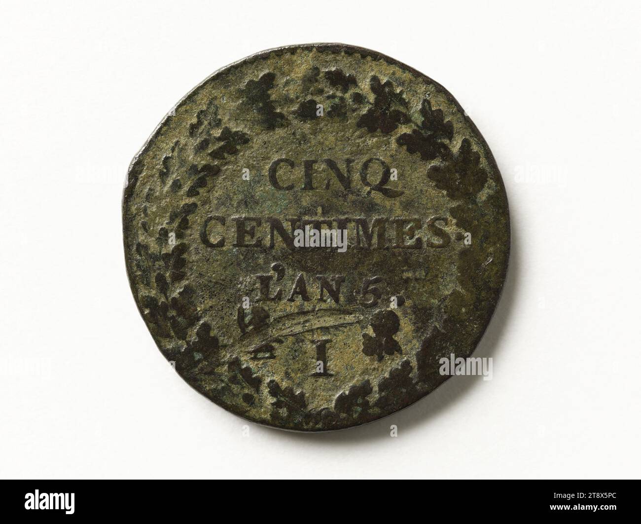 Moneta da cinque centime, anno V (1797), Dupré, Augustin o Auguste, incisore in medaglie, array, Numismatica, valuta, dimensioni - pezzo: diametro: 2,6 cm, peso (tipo dimensione): 8,7 g. Foto Stock