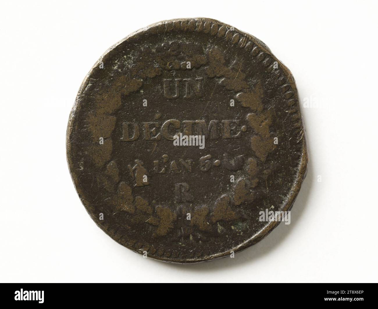 Moneta da decime, anno V (1797), Dupré, Augustin o Auguste, incisore in medaglie, array, Numismatics, Currency, Paris, dimensioni - Opera: diametro: 3,2 cm, peso (tipo dimensione): 20,29 g. Foto Stock